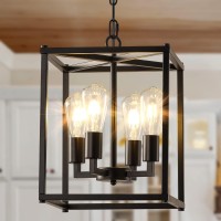 Febeleven Lantern Pendant Light, 4-Light Black Chandelier,Modernized Ceiling Hanging Light Fixture For Bedroom Kitchen Island Foyer Living Room Dining Room Hallway