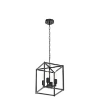 Febeleven Lantern Pendant Light, 4-Light Black Chandelier,Modernized Ceiling Hanging Light Fixture For Bedroom Kitchen Island Foyer Living Room Dining Room Hallway