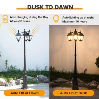 Lutec Outdoor Solar Post Light, Dusk To Dawn Black Pole Lamp, 600 Lumen Waterproof Outside Street Light For Garden, Lawn, Driveway, Pathway (Bulbs Included)