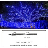 Christmas Lights Outdoor 1000 Led 393.7Ft Super Long String Lights With 8 Modes & Timer, Plug In Twinkle Fairy Lights Decor For Home Xmas Wedding Party Room Yard Tree Holiday Decorations (Blue)