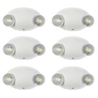 Ciata Lighting Round Head Emergency Wall Light With Battery Back-Up, 120-277V, Two Head Adjustable Emergency Lighting Commercial, For Home In White Finish - 6 Pack