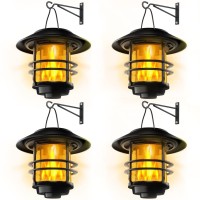 Otdair Solar Wall Lantern Outdoor, Flickering Flames Solar Sconce Lights Outdoor, Hanging Solar Lamps Wall Mount For Front Porch, Patio And Yard, 4 Pack