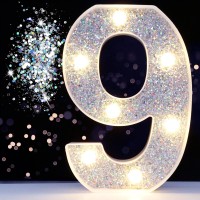 Pooqla Marquee Numbers Lights, Light Up Silver Numbers, Glitter Numbers Night Light Battery Powered For Christmas Wedding Home Bar Birthday Party Decoration, Silver Number 9