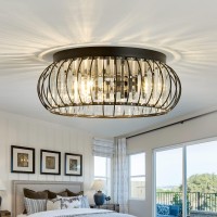 Yyjlx 3 Light Flush Mount Ceiling Light Fixtures Modern Crystal Chandelier Black E26 Indoor Lighting For Hallway Bedroom Bathroo