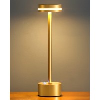 Pusu Table Lamps With Touch Control,Cordless Battery Operated Led Desk Lamp,3-Level Brightness Portable Lamp,For Living Room Office Bedroom Dormitory Restaurant Camping, Aluminum, Gold