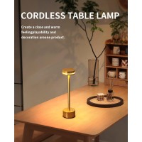 Pusu Table Lamps With Touch Control,Cordless Battery Operated Led Desk Lamp,3-Level Brightness Portable Lamp,For Living Room Office Bedroom Dormitory Restaurant Camping, Aluminum, Gold