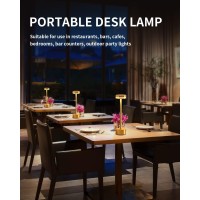 Pusu Table Lamps With Touch Control,Cordless Battery Operated Led Desk Lamp,3-Level Brightness Portable Lamp,For Living Room Office Bedroom Dormitory Restaurant Camping, Aluminum, Gold