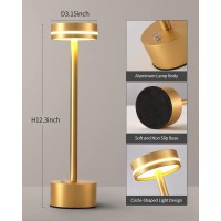 Pusu Table Lamps With Touch Control,Cordless Battery Operated Led Desk Lamp,3-Level Brightness Portable Lamp,For Living Room Office Bedroom Dormitory Restaurant Camping, Aluminum, Gold