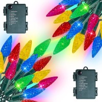 Dazzle Bright C6 Battery Operated Christmas Lights, 2 Pack Total 100Led 34Ft Multi-Colored Lights With 8 Modes, Waterproof Christmas Decorations For Xmas Indoor Outdoor Yard Tree House Decor