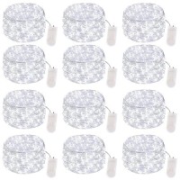 Acvcy 12 Pack Led Fairy Lights Battery Operated String Lights 7 Ft 20 Led Waterproof Silver Wire Firely Starry Moon Lights For