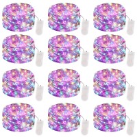 12 Pack Fairy Lights Battery Operated, 7 Ft 20 Led Waterproof Silver Wire Twinkle Lights, Battery Operated Fairy Lights For Bedroom Wedding Christmas Decor(Colored