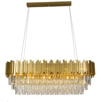 Afficat 13 Lights Gold Rectangle Crystal Chandelier Lighting,Hanging Light Fixtures,K9 Crystal Pendant Light For Dining Room,Kitchen Island, Living Room E12 Bulb Required (L48''-13 Lights)