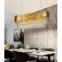 Afficat 13 Lights Gold Rectangle Crystal Chandelier Lighting,Hanging Light Fixtures,K9 Crystal Pendant Light For Dining Room,Kitchen Island, Living Room E12 Bulb Required (L48''-13 Lights)