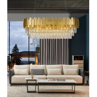 Afficat 13 Lights Gold Rectangle Crystal Chandelier Lighting,Hanging Light Fixtures,K9 Crystal Pendant Light For Dining Room,Kitchen Island, Living Room E12 Bulb Required (L48''-13 Lights)