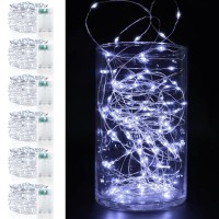 Turnmeon 6 Set Christmas Fairy Lights With Timer, Total 120 Led Cool White Battery Powered Copper Wire Fairy Lights, Christmas Decoration Outside Yard Party Home Indoor Outdoor, 6.5 Ft 20 Led Each