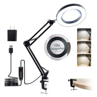 10X Desk Magnifying Glass With Light, 72Led 12W Magnifying Lamp, Magnifying Work Light, 3 Color Modes Stepless Dimmable Craft Lamp, Magnifying Glasses With Light For Close Work Reading Repair