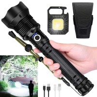 Rechargeable Led Flashlights High Lumens, Xhp70 Lamp Beads 90000 Lumens Super Bright Waterproof Flashlight With Batteries Included & 3 Modes, Powerful Handheld Flashlight For Camping Emergencies