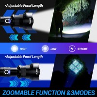 Rechargeable Led Flashlights High Lumens, Xhp70 Lamp Beads 90000 Lumens Super Bright Waterproof Flashlight With Batteries Included & 3 Modes, Powerful Handheld Flashlight For Camping Emergencies