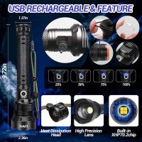 Rechargeable Led Flashlights High Lumens, Xhp70 Lamp Beads 90000 Lumens Super Bright Waterproof Flashlight With Batteries Included & 3 Modes, Powerful Handheld Flashlight For Camping Emergencies