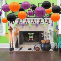 Paper Lanterns Decorative Party Supplies Purple Orange Black Hanging Lanterns For Halloween Party Decoration Graduation Child