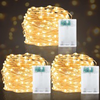 Turnmeon [ Timer 3 Set Christmas Fairy Lights, Total 120 Led, Warm White Battery Powered Copper Wire Fairy Lights, Christmas Decoration Outside Yard Party Home Indoor Outdoor, 13 Ft 40 Led Each