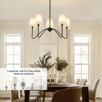 Fiyueoyi 5Light Modern Chandeliers Pendant Lights Fixture With Linen Beige Fabric Shade For Living Room Dining Room Bedroom Ha