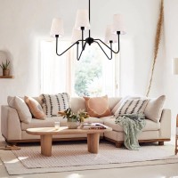 Fiyueoyi 5Light Modern Chandeliers Pendant Lights Fixture With Linen Beige Fabric Shade For Living Room Dining Room Bedroom Ha