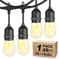 Glsbuld Outdoor String Lights, 48Ft Patio String Lights With Bright 2W Shatterproof Led Bulbs For Patio, Backyard, Party, Porch, Bistro, Cafe Bar, Garden Outdoor