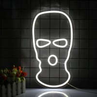 White Mask Neon Sign Face Kini Led Light Up Signs Usb Powered Mask Neon Signs For Wall Decor, Bedroom, Bar, Man Cave, Gameroom (15.7X8.7 Inch)