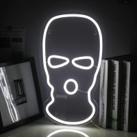 White Mask Neon Sign Face Kini Led Light Up Signs Usb Powered Mask Neon Signs For Wall Decor, Bedroom, Bar, Man Cave, Gameroom (15.7X8.7 Inch)