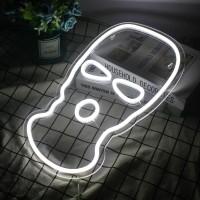 White Mask Neon Sign Face Kini Led Light Up Signs Usb Powered Mask Neon Signs For Wall Decor, Bedroom, Bar, Man Cave, Gameroom (15.7X8.7 Inch)