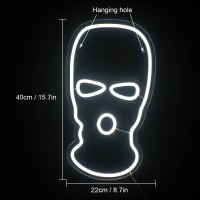 White Mask Neon Sign Face Kini Led Light Up Signs Usb Powered Mask Neon Signs For Wall Decor, Bedroom, Bar, Man Cave, Gameroom (15.7X8.7 Inch)