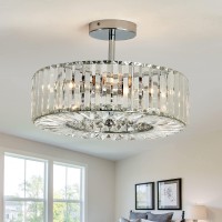 Piepooye 4 Lights Modern Crystal Chandelier Chrome Round Semi Flush Mount Ceiling Light Fixture Farmhouse Chandelier For Dinning