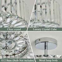 Piepooye 4 Lights Modern Crystal Chandelier Chrome Round Semi Flush Mount Ceiling Light Fixture Farmhouse Chandelier For Dinning