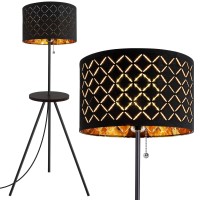 Boostarea Tripod Floor Lamp, Modern Design Floor Lamp With Shelf, 8W Led Bulb, Decorative Lamp Shade, Mid Century Standing Lamp For Living Room, Bedroom, Study Room And Office