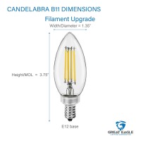 Great Eagle Lighting Corporation Candelabra B11 Led Light Bulbs 60W Equivalent 500 Lumens, Dimmable, Filament E12 Candle 4000K Cool White, Ul Listed, Pack Of 6