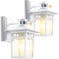 Hifeele 2 Pack Motion Sensor Outdoor Lights Wall Mount Lantern White Dusk To Dawn Outdoor Lighting Antirust Waterproof Exteri