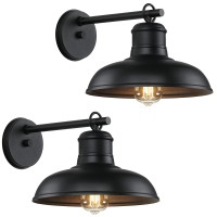 Outdoor Wall Lights - 2-Pack Black Wall Sconces, Farmhouse Barn Lights, Modern Indoor Wall Mount Lighting Fixtures With E26 Socket, Anti-Rust Waterproof Exterior Wall Lantern For Patio Porch Doorway