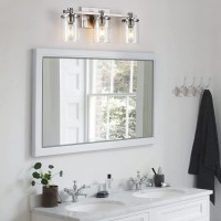 3 Light Bathroom Vanity Light , Brushed Nickel Vanity Lights Over Mirror,Brushed Nickel Copper Accent Socket, Bathroom Light Fixtures With Clear Glass Shade, Brushed Nickel Vanity Lights For Bathroom