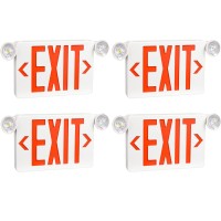 4 Pack Red Led Exit Sign With Emergency Lights,Two Led Adjustable Head Emergency Exit Lights With Battery Backup, Dual Led Lamp Abs Fire Resistance Ul-Listed 120-277V (4)