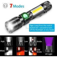 Super Bright 1800 Lumen Flashlight, Usb Rechargeable 395Nm Uv Light Torch With Magnet Base For Camping Hiking (Blacklight-7Modes-1Piece-With Battery)