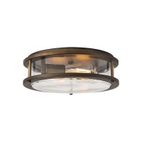 Hanass Flush Mount Ceiling Light Fixture, 12-Inch Vintage Brass Flush Mount Ceiling Light, Seed Glass 2-Light Gold Ceiling Lamps For Living Room Kitchen Bedrooms Foyer Hallways, Mx100010-B