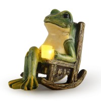 Foxmis Miniature Frog Garden Statue Mothers Day Mom Gifts Fairy Garden Accessories Outdoor Figurine Lights Solar Garden Frog Decor Art Housewarming Gift For Patio,Yard,Lawn Ornament,3.89