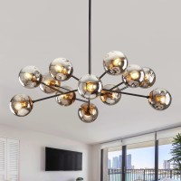 Ddlldeshi Modern Black Chandelier Sputnik Ceiling Light Fixture With 12 Globe Glass Shade Chandeliers For Dining Room Farmhouse