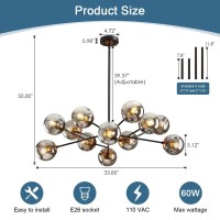 Ddlldeshi Modern Black Chandelier Sputnik Ceiling Light Fixture With 12 Globe Glass Shade Chandeliers For Dining Room Farmhouse