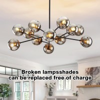 Ddlldeshi Modern Black Chandelier Sputnik Ceiling Light Fixture With 12 Globe Glass Shade Chandeliers For Dining Room Farmhouse