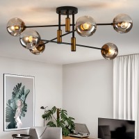 Ddlldeshi 6Light Glass Globe Sputnik Chandelier Modern Matte Black And Gold Ceiling Light Fixture Vintage Hanging Chandeliers F