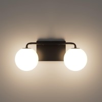 Tipace 2 Lights Mid Century Vintage Bathroom Vanity Light Fixtures Over Mirror Black Industrial Vanity Lights With Milk White Gl