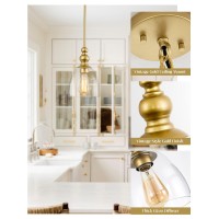 Hanass Pendant Lights, Brushed Gold Pendant Lighting For Kitchen Island, Clear Glass Pendant Light Fixtures, Hanging Light Fixtures With Adjustable Height, Md89426-A