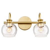 Hanass Bathroom Vanity Light Fixtures 15 Inch 2Light Globe Bathroom Light Fixtures With Clear Glass Shades Gold Finish Mba12